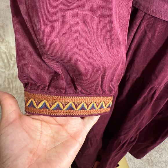 Johnny Was Corduroy Ruffle Midi Dress | Maroon Belted Coastal Cowgirl | NWT | L - Picture 8 of 14